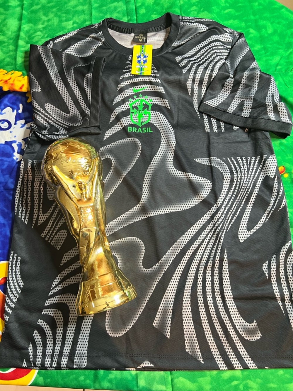 Nike Black Soccer Jersey with Neon Green Brasil Crest
